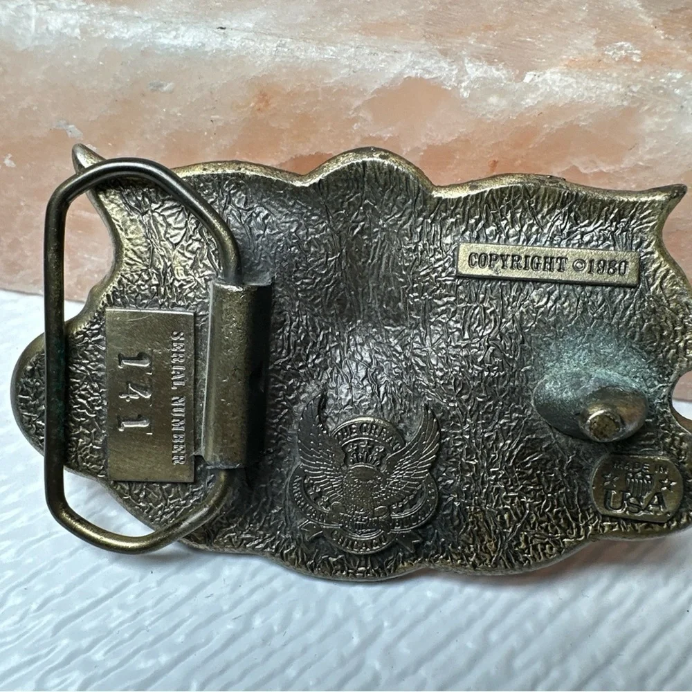 TEXAS LONE STAR Belt Buckle USA Made Texan Longhorn Rancher Biker 1980 Big D VTG